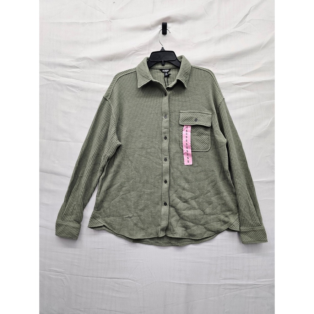 Buffalo Jeans Womens Waffle Button Up Green Cotton Blend Casual Size Small‎